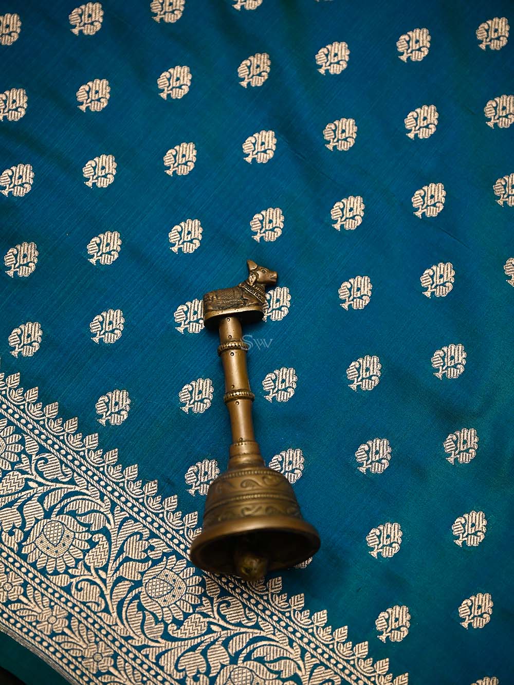 Green Blue Booti Katan Silk Uppada Handloom Banarasi Saree - Sacred Weaves