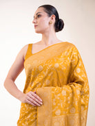 Yellow Jaal Katan Silk Uppada Handloom Banarasi Saree - Sacred Weaves