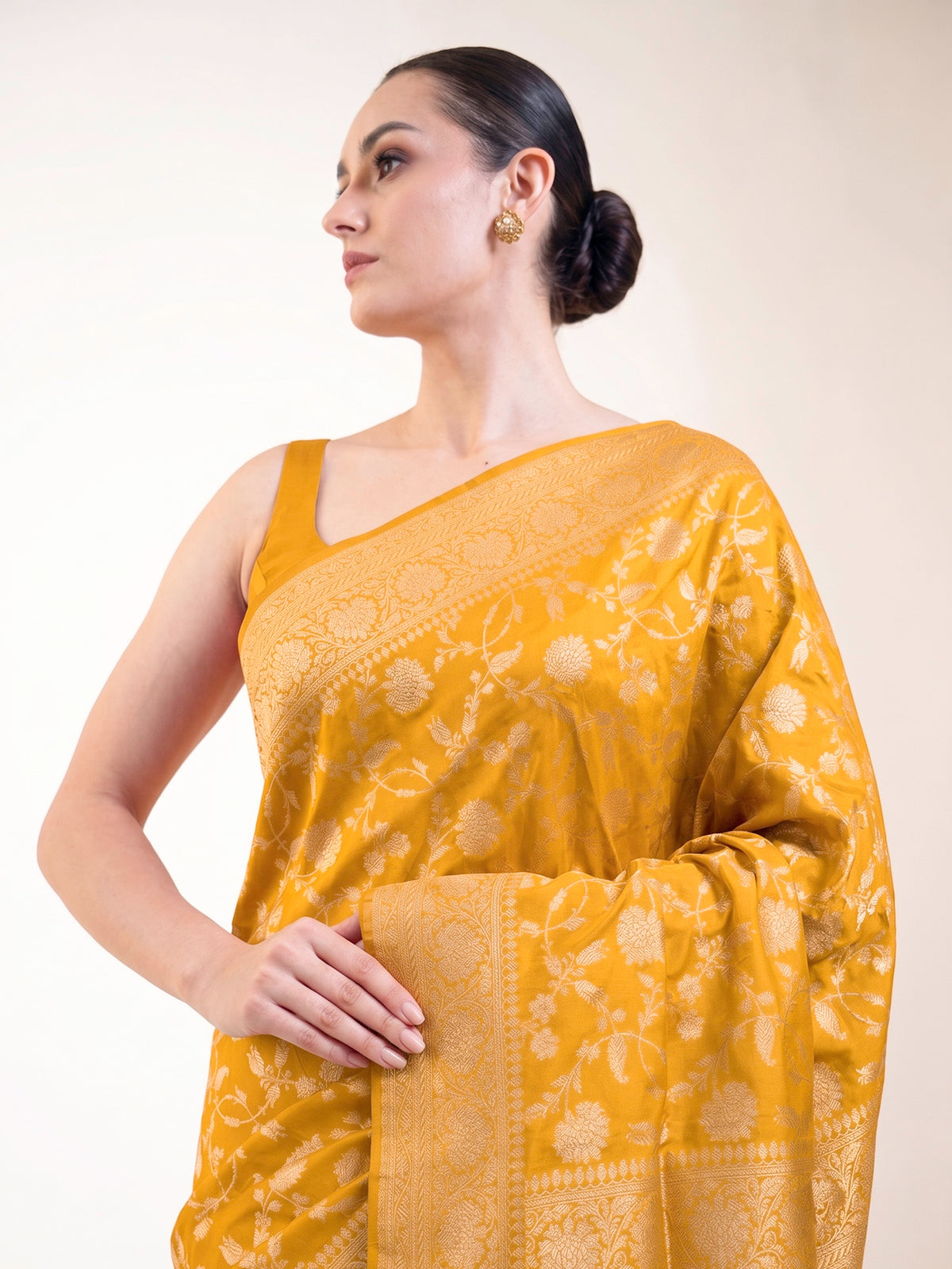 Yellow Jaal Katan Silk Uppada Handloom Banarasi Saree - Sacred Weaves