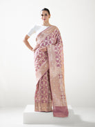 Dusty Pink Jaal Uppada Katan Silk Handloom Banarasi Saree - Sacred Weaves