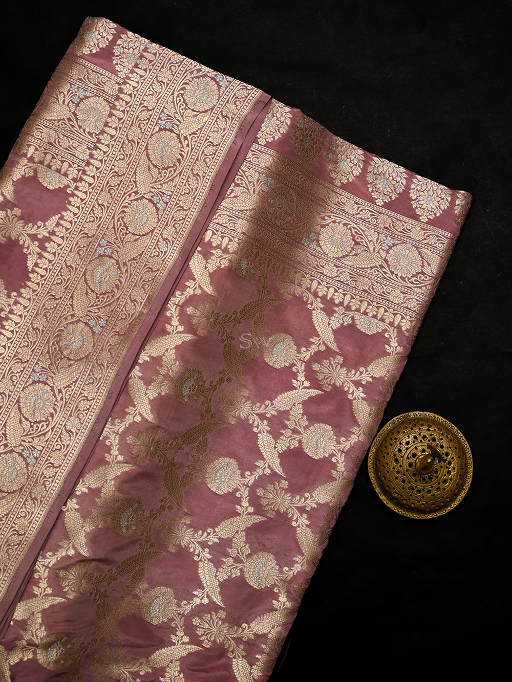 Dusty Pink Jaal Uppada Katan Silk Handloom Banarasi Saree - Sacred Weaves