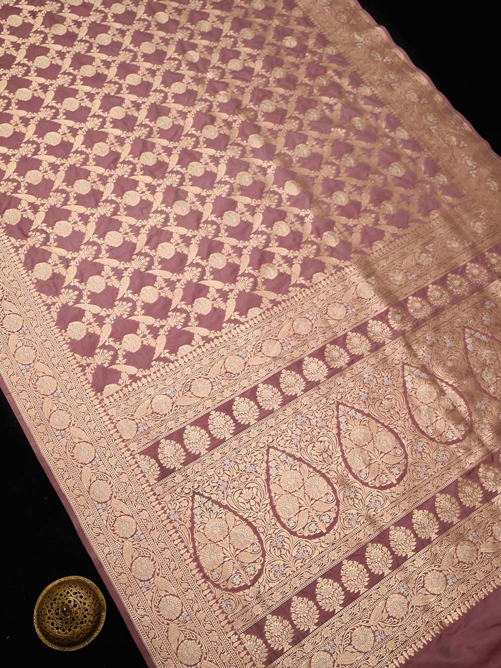 Dusty Pink Jaal Uppada Katan Silk Handloom Banarasi Saree - Sacred Weaves