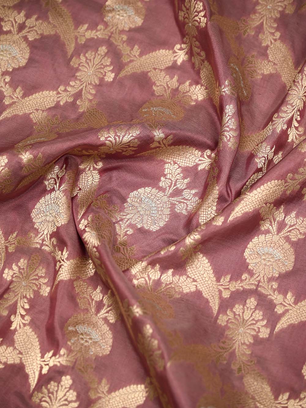 Dusty Pink Jaal Uppada Katan Silk Handloom Banarasi Saree - Sacred Weaves