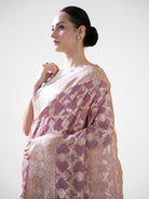 Dusty Pink Jaal Uppada Katan Silk Handloom Banarasi Saree - Sacred Weaves