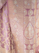 Dusty Pink Jaal Uppada Katan Silk Handloom Banarasi Saree - Sacred Weaves