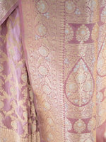 Dusty Pink Jaal Uppada Katan Silk Handloom Banarasi Saree - Sacred Weaves