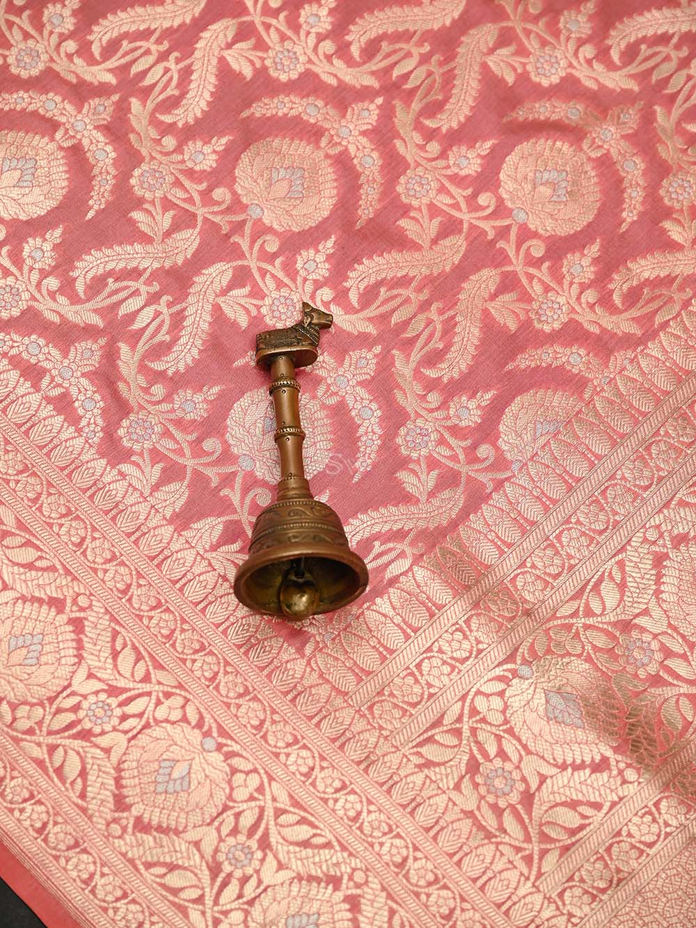 Peach Pink Jaal Uppada Katan Silk Handloom Banarasi Saree - Sacred Weaves