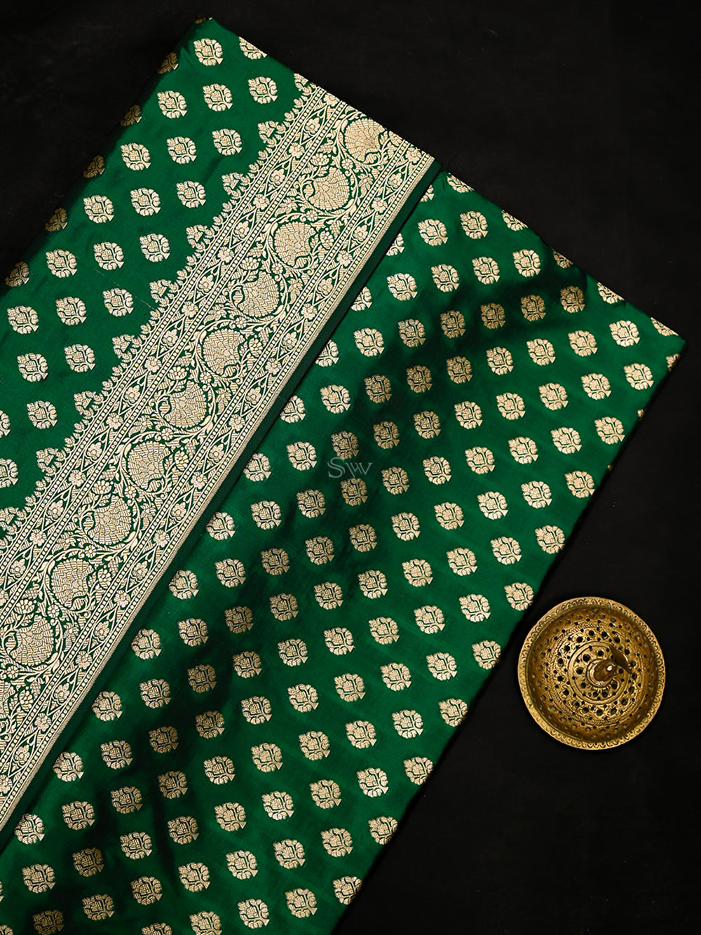 Bottle Green Booti Katan Silk Uppada Handloom Banarasi Saree