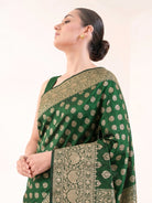Bottle Green Booti Katan Silk Uppada Handloom Banarasi Saree - Sacred Weaves