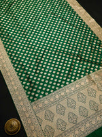 Bottle Green Booti Katan Silk Uppada Handloom Banarasi Saree - Sacred Weaves
