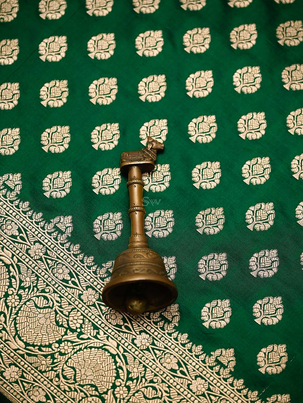 Bottle Green Booti Katan Silk Uppada Handloom Banarasi Saree - Sacred Weaves