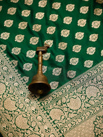 Bottle Green Booti Katan Silk Uppada Handloom Banarasi Saree - Sacred Weaves