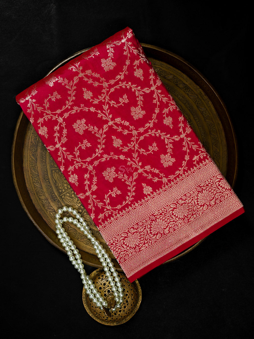 Dark Pink Jaal Uppada Katan Silk Handloom Banarasi Saree - Sacred Weaves