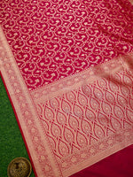 Dark Pink Jaal Uppada Katan Silk Handloom Banarasi Saree - Sacred Weaves