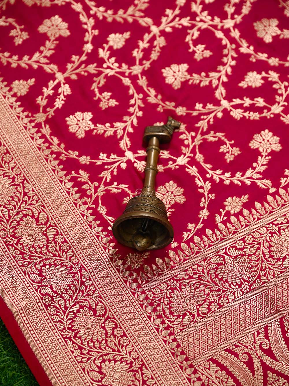 Dark Pink Jaal Uppada Katan Silk Handloom Banarasi Saree - Sacred Weaves