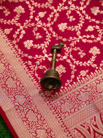 Dark Pink Jaal Uppada Katan Silk Handloom Banarasi Saree - Sacred Weaves