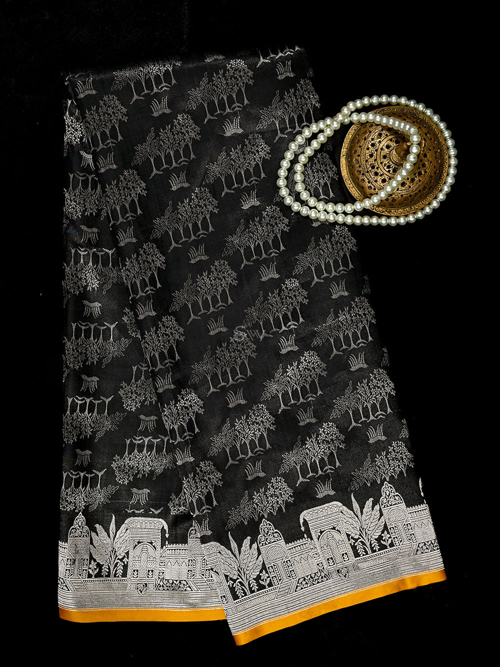 Black Boota Satin Tissue Handloom Banarasi Saree - Sacred Weaves