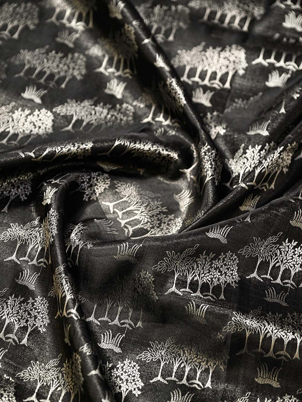 Black Boota Satin Tissue Handloom Banarasi Saree - Sacred Weaves