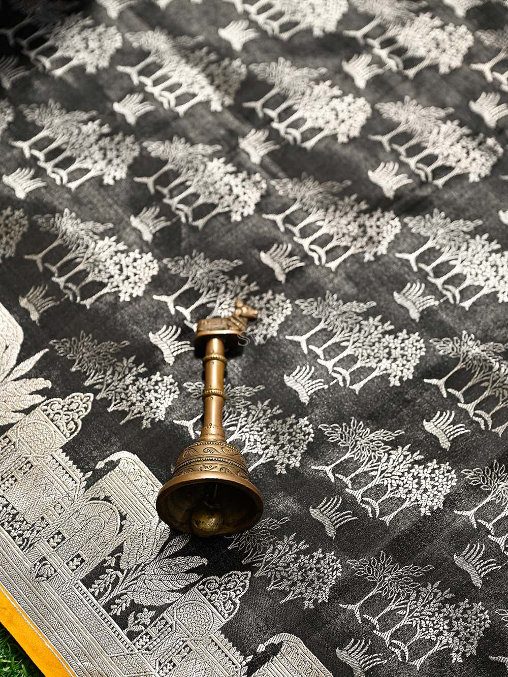 Black Boota Satin Tissue Handloom Banarasi Saree - Sacred Weaves