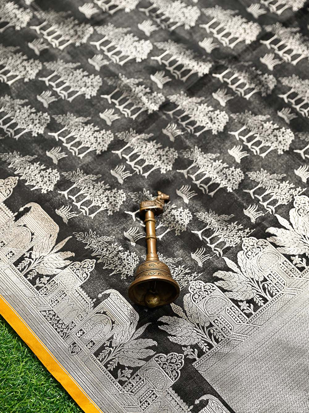 Black Boota Satin Tissue Handloom Banarasi Saree - Sacred Weaves