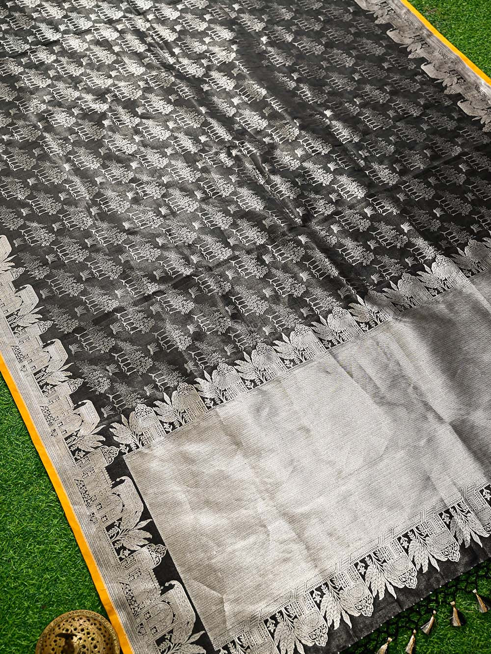 Black Boota Satin Tissue Handloom Banarasi Saree - Sacred Weaves