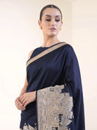 Navy Blue Katan Silk Handloom Banarasi Saree - Sacred Weaves