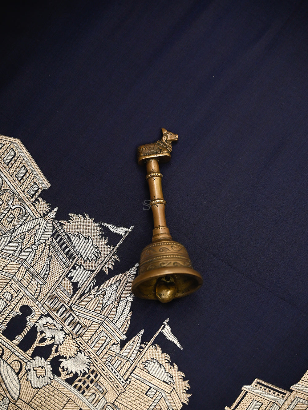 Navy Blue Katan Silk Handloom Banarasi Saree - Sacred Weaves