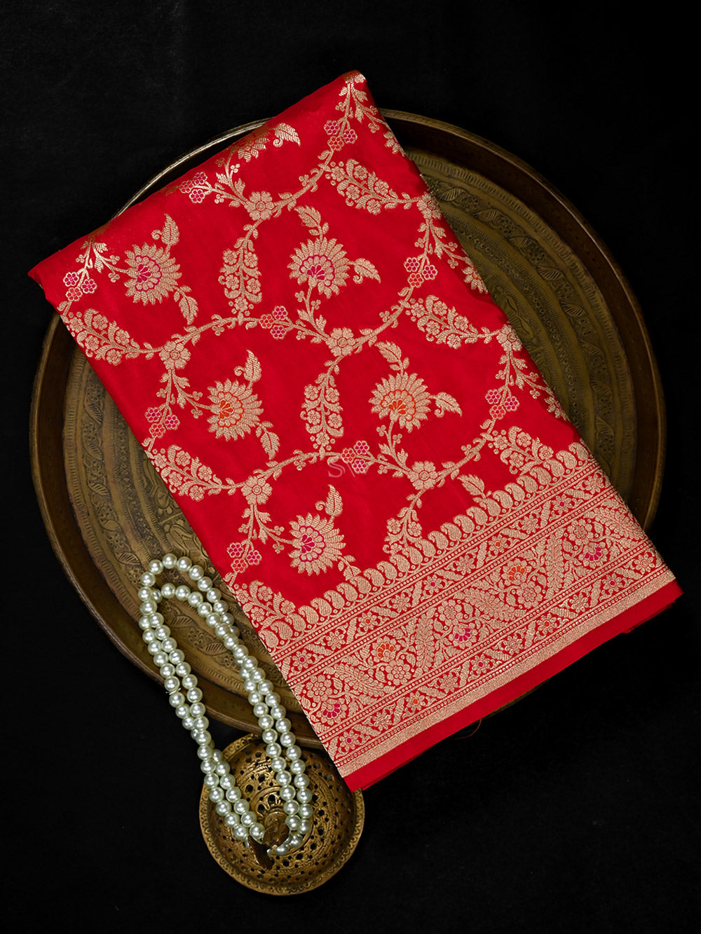 Red Meenakari Jaal Uppada Katan Silk Handloom Banarasi Saree - Sacred Weaves