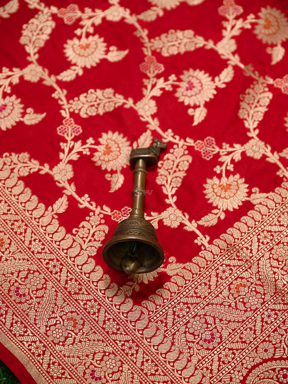 Red Meenakari Jaal Uppada Katan Silk Handloom Banarasi Saree - Sacred Weaves