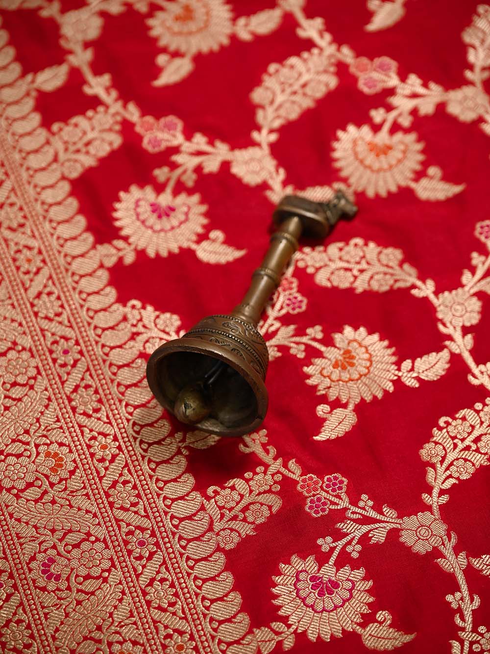 Red Meenakari Jaal Uppada Katan Silk Handloom Banarasi Saree - Sacred Weaves