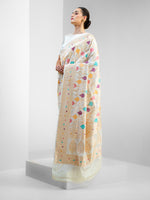 White Rangkat Katan Silk Handloom Banarasi Saree - Sacred Weaves