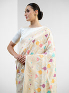 White Rangkat Katan Silk Handloom Banarasi Saree - Sacred Weaves