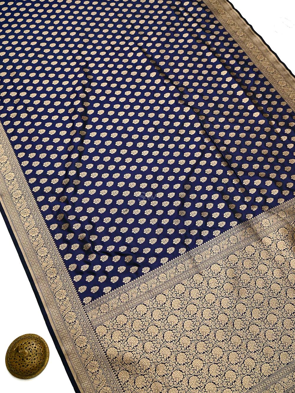Blue Booti Katan Silk Uppada Handloom Banarasi Saree - Sacred Weaves