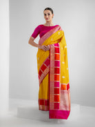 Yellow Boota Katan Silk Handloom Banarasi Saree - Sacred Weaves