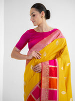 Yellow Boota Katan Silk Handloom Banarasi Saree - Sacred Weaves