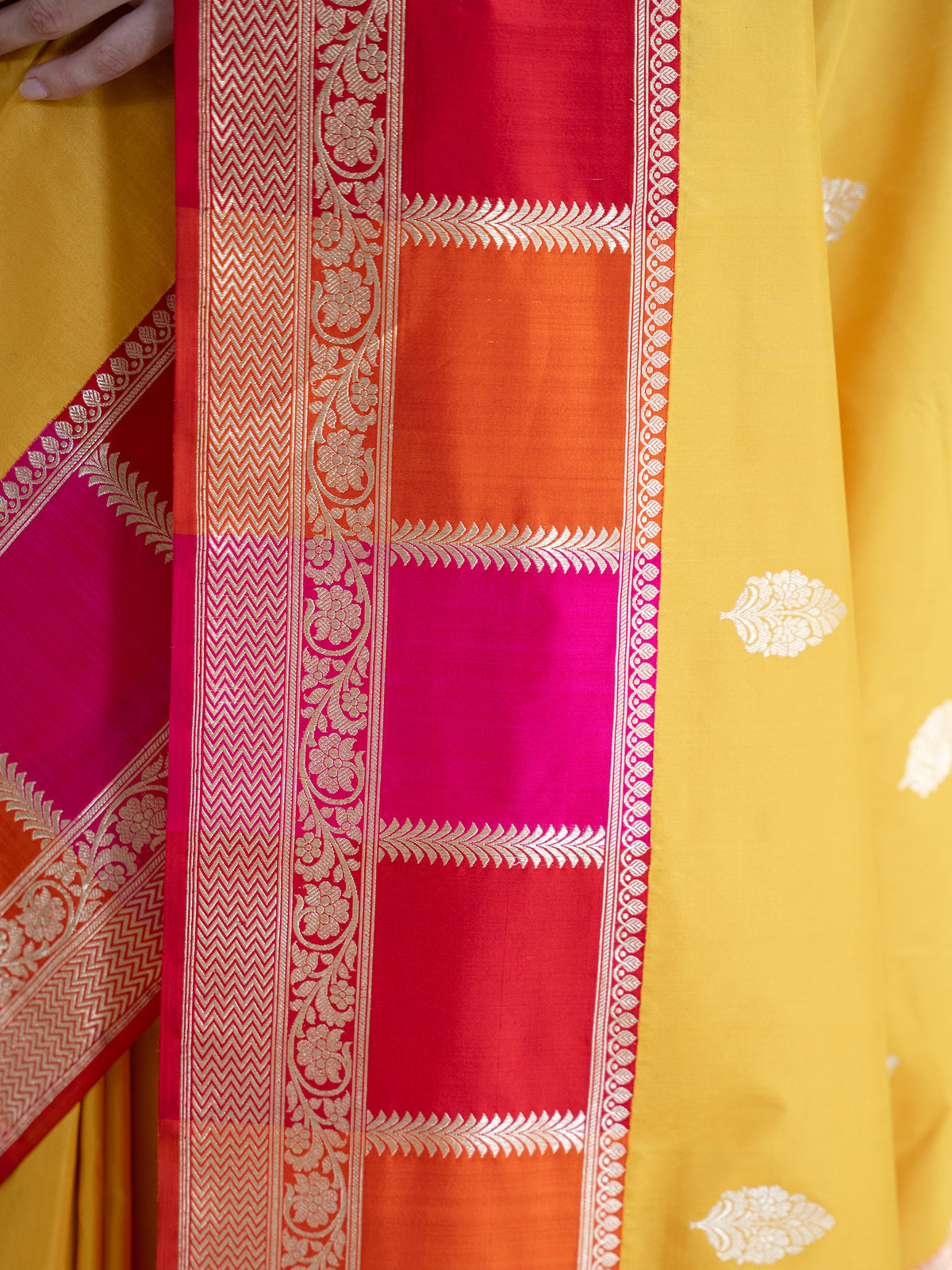 Yellow Boota Katan Silk Handloom Banarasi Saree - Sacred Weaves