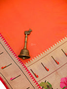 Orange Pink Plain Paithani Katan Silk Handloom Banarasi Saree - Sacred Weaves