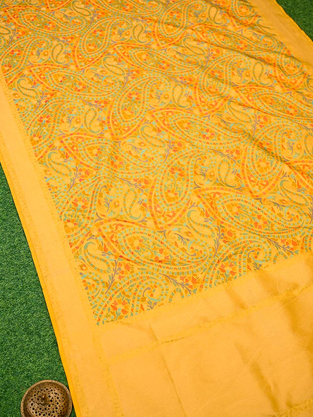 Yellow Sona Roopa Jaal Katan Silk Handloom Banarasi Saree - Sacred Weaves