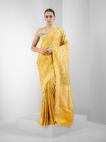 Yellow Jaal Katan Silk Handloom Banarasi Saree - Sacred Weaves