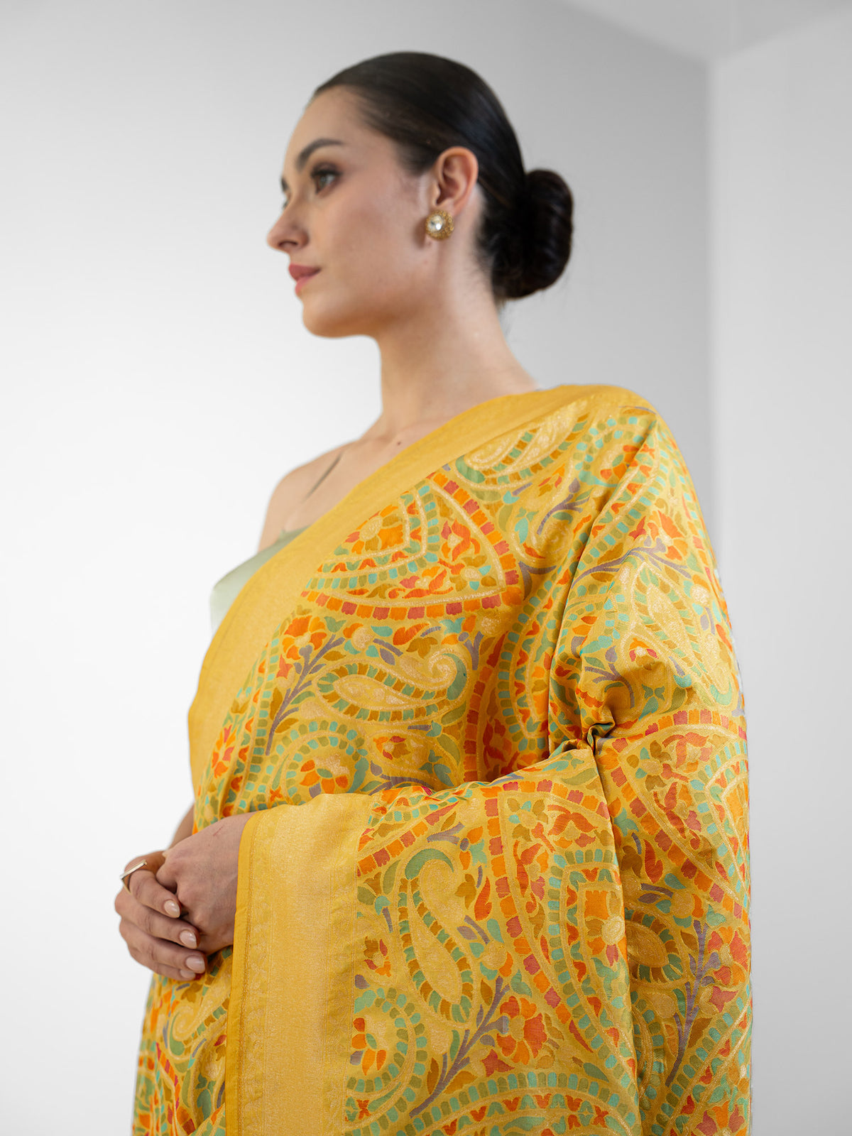 Yellow Jaal Katan Silk Handloom Banarasi Saree - Sacred Weaves