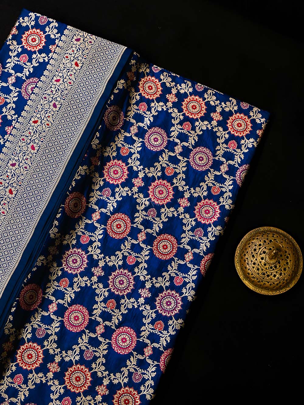 Blue Meenakari Jaal Uppada Katan Silk Handloom Banarasi Saree - Sacred Weaves