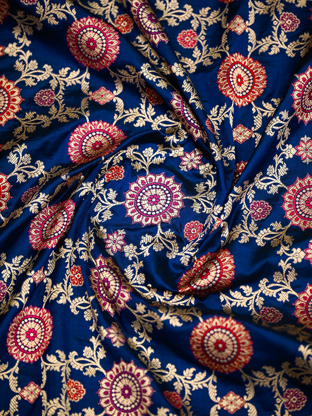Blue Meenakari Jaal Uppada Katan Silk Handloom Banarasi Saree - Sacred Weaves