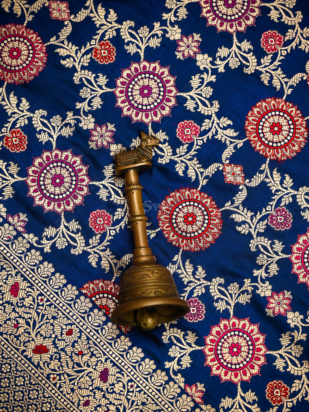 Blue Meenakari Jaal Uppada Katan Silk Handloom Banarasi Saree - Sacred Weaves