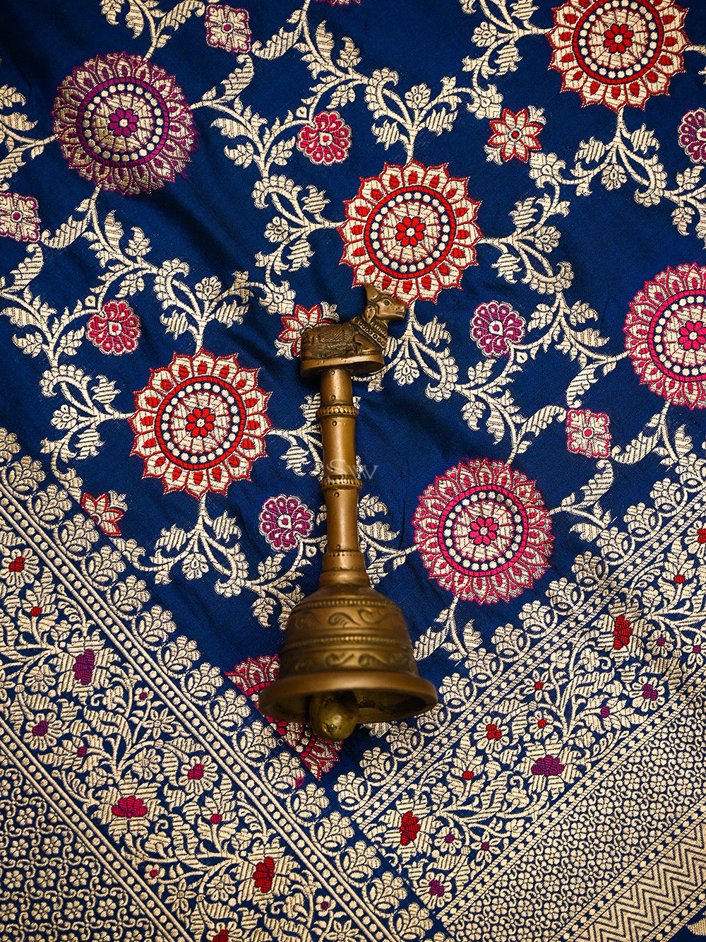 Blue Meenakari Jaal Uppada Katan Silk Handloom Banarasi Saree - Sacred Weaves