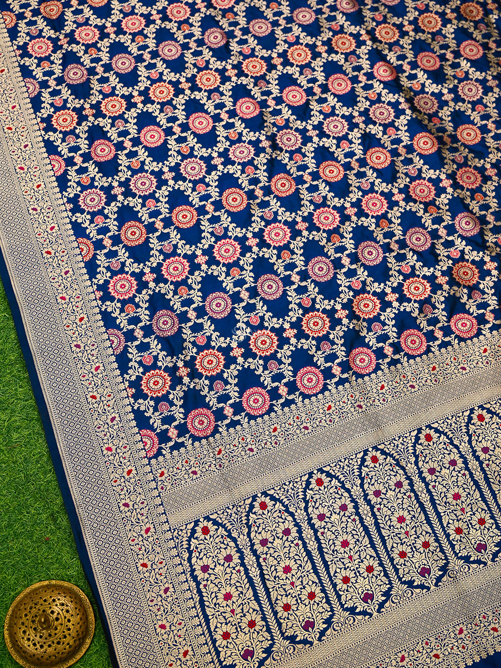 Blue Meenakari Jaal Uppada Katan Silk Handloom Banarasi Saree - Sacred Weaves