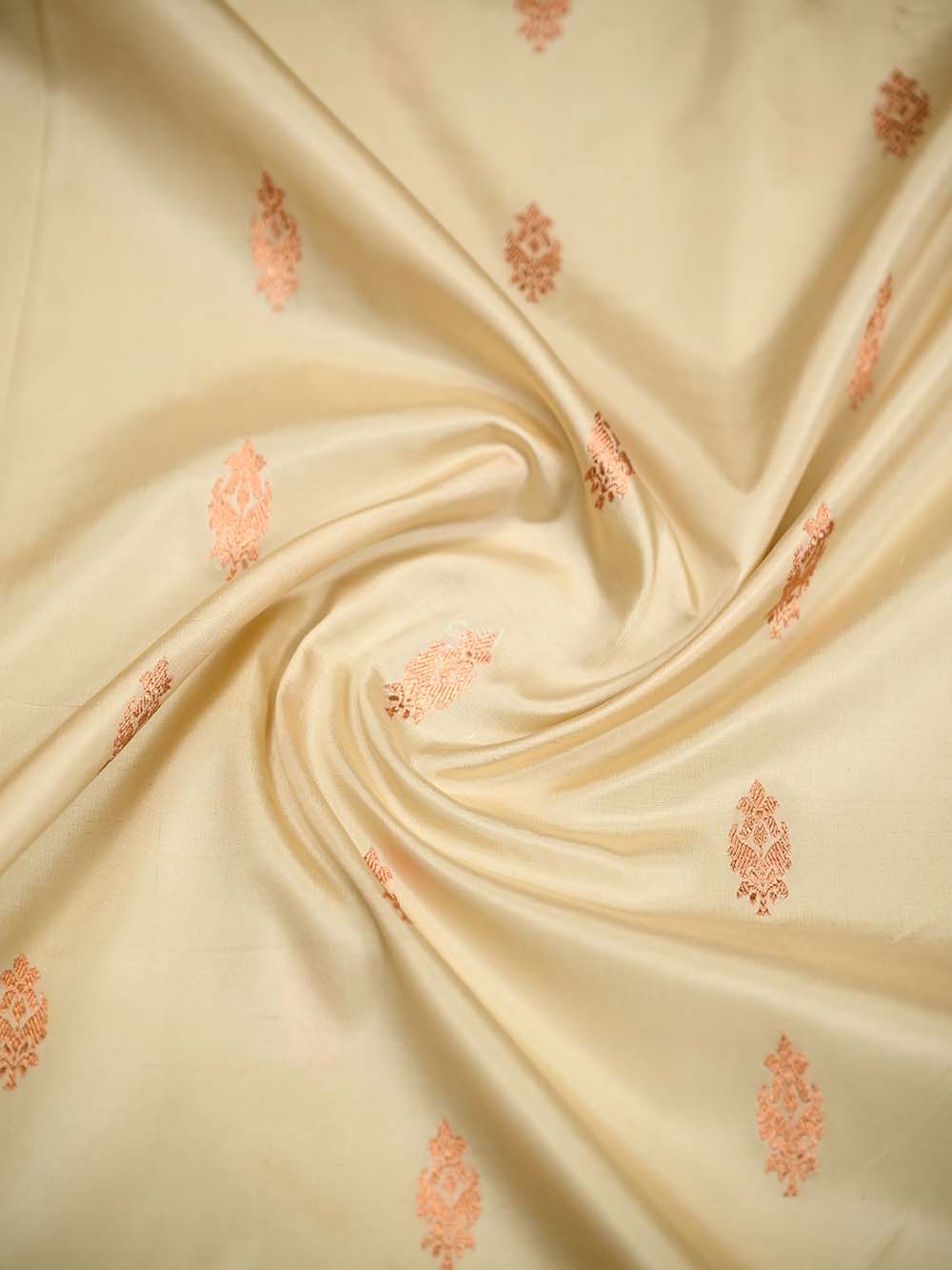 Cream Boota Katan Silk Handloom Banarasi Saree - Sacred Weaves