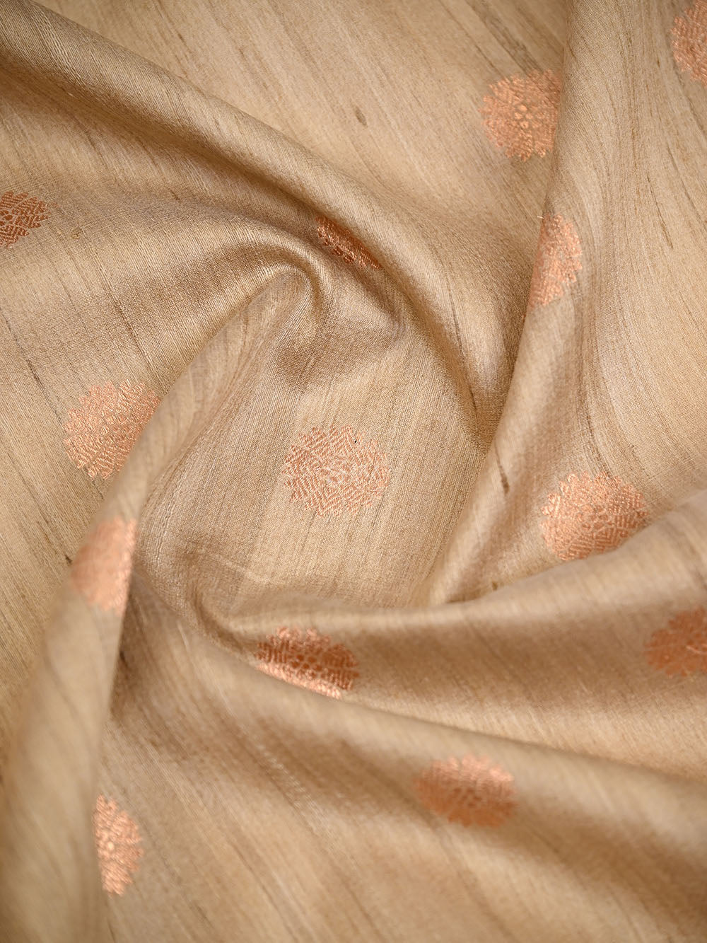 Beige Red Booti Tussar Silk Handloom Banarasi Saree - Sacred Weaves