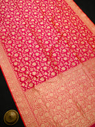 Pink Orange Jaal Katan Silk Uppada Handloom Banarasi Saree - Sacred Weaves