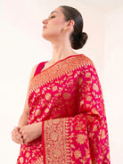Pink Orange Jaal Katan Silk Uppada Handloom Banarasi Saree - Sacred Weaves