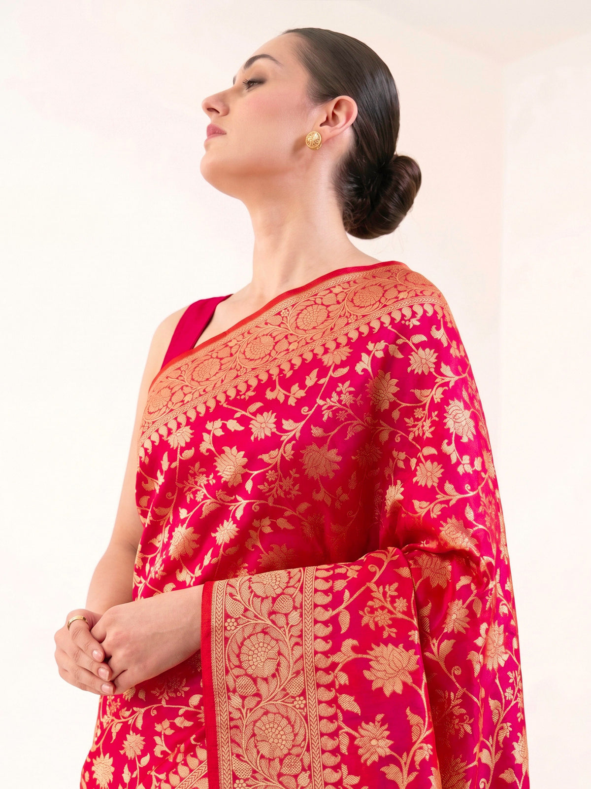 Pink Orange Jaal Katan Silk Uppada Handloom Banarasi Saree - Sacred Weaves